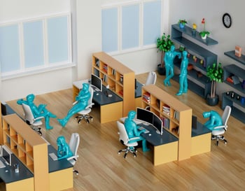 Employee plastic figurines in tiny play office