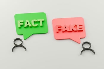 Two text bubbles saying fact and fake introducing the topic of faking in hiring assessment tools