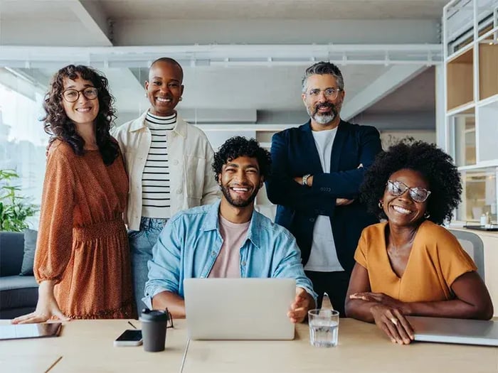 successful modern business team in a creative, collaborative office workspace