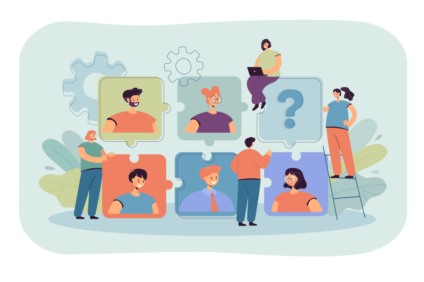 Illustration of people putting a puzzle together