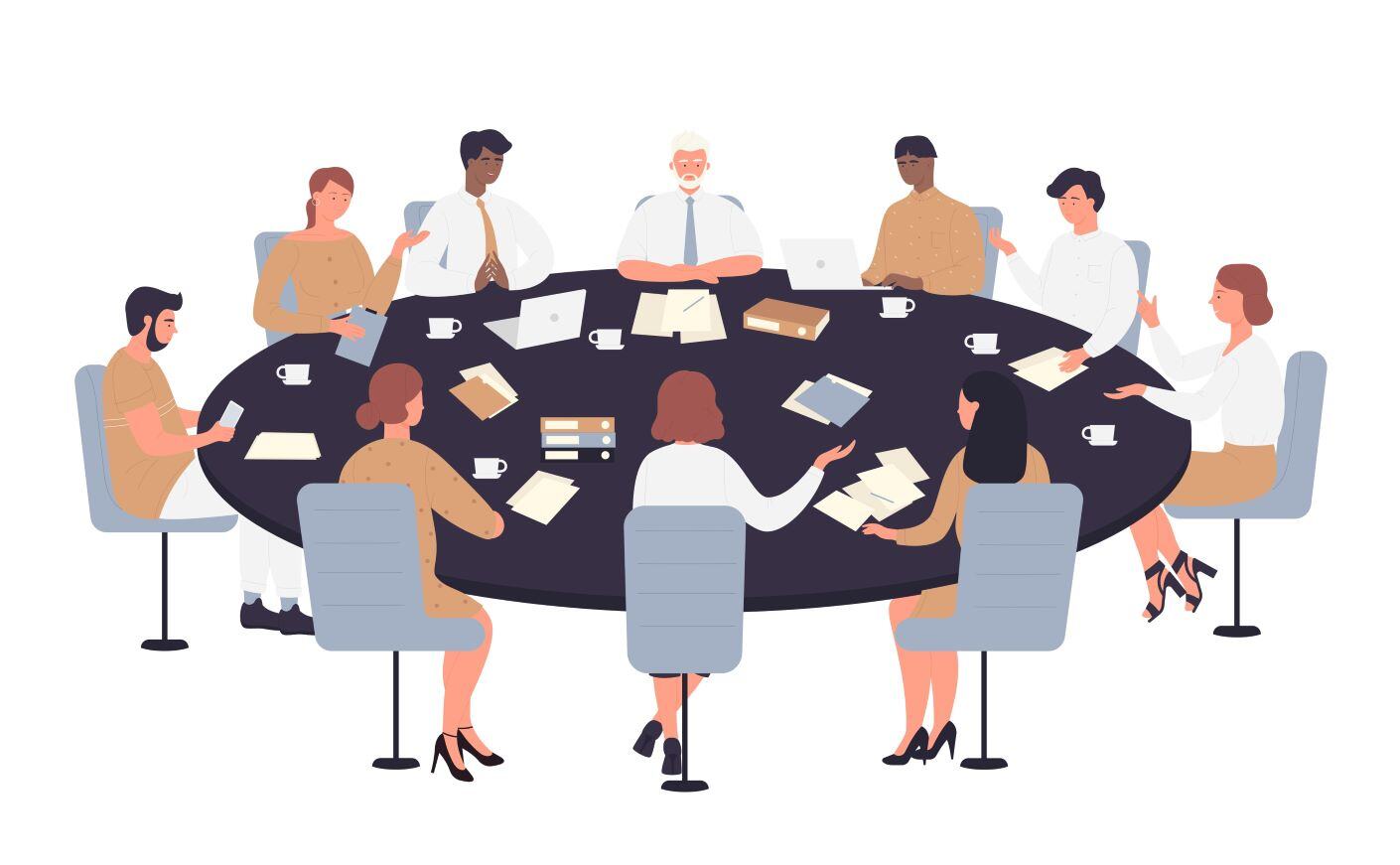 Large meeting at conference table
