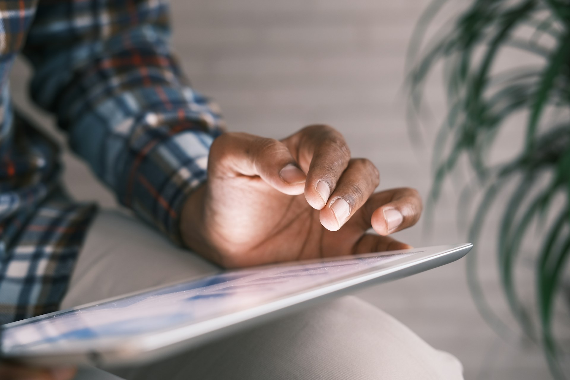 Man working on tablet